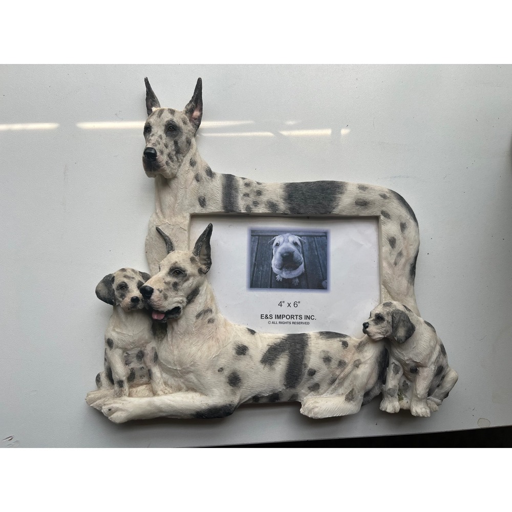 E&S Imports Harlequin Great Dane Dog Family 3D Resin Picture Frame 4x6 Photo‎